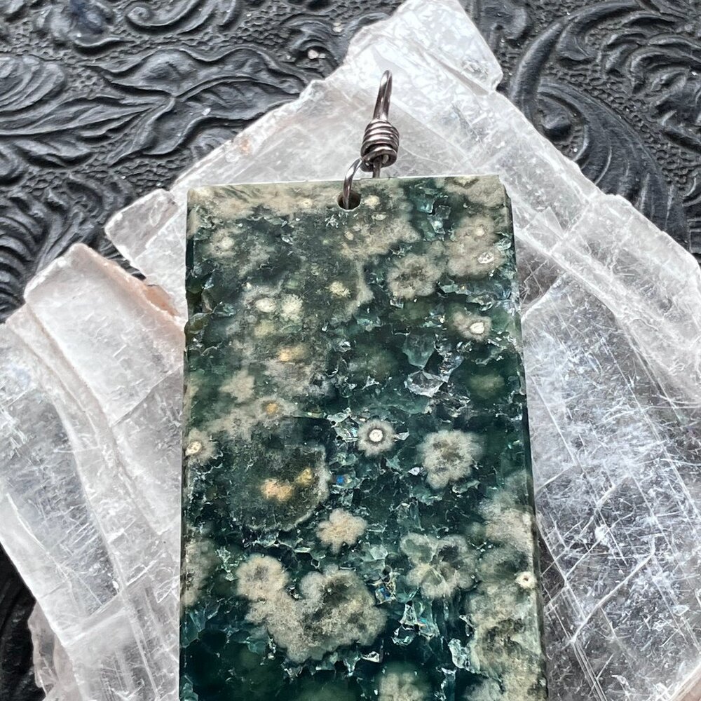 Large Rectangular Druzy Green Ocean Jasper Stone … - image 2